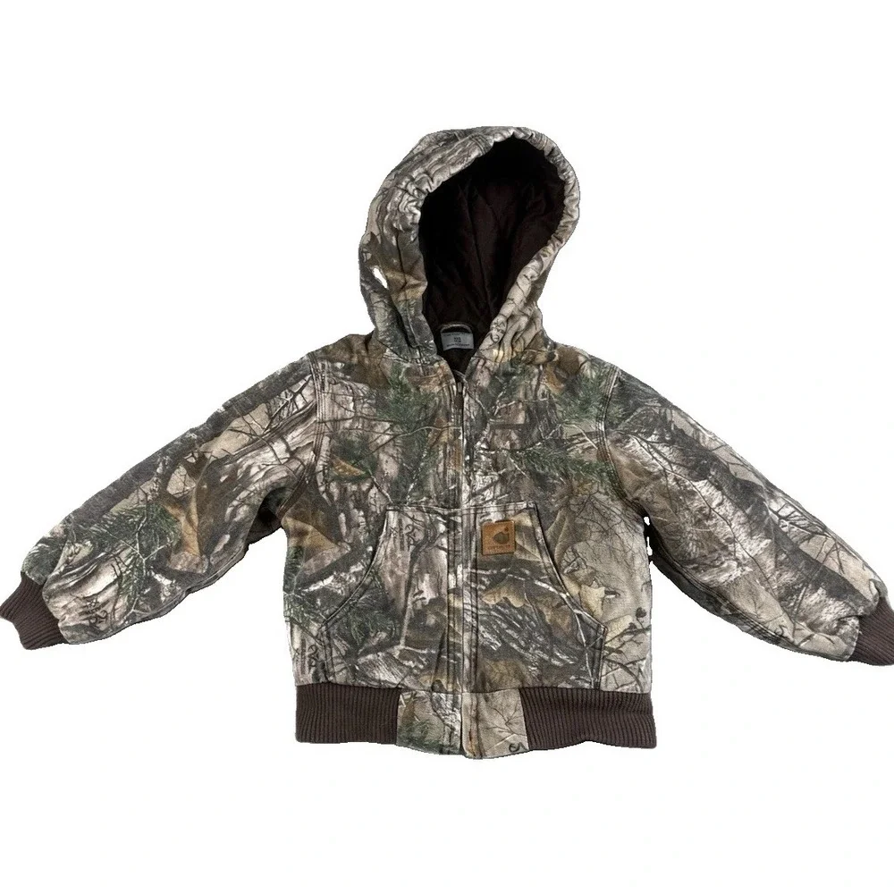 Carhartt Kids Jacket XXS 4-5 Realtree Camo Hooded Quilted Lined Hunting